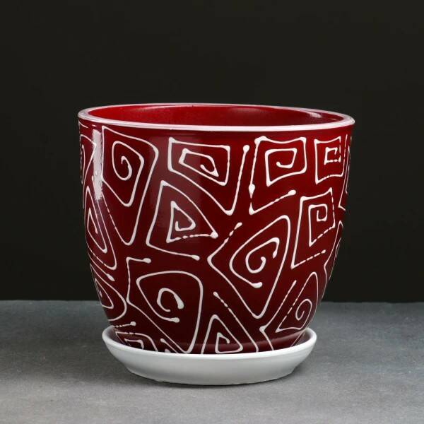 Горшок керамич Абстракция красная 1,0л (Белорусь)