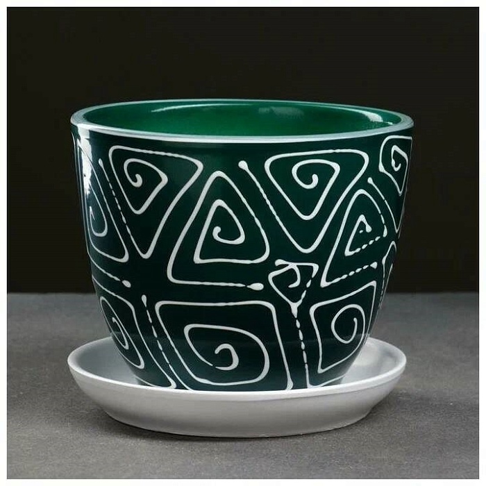 Горшок керамич Абстракция зеленая 2,5л (Беларусь) 1/4