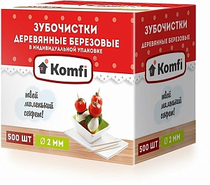 Зубочистки березовые по 500шт мятные (Komfi) 5/120