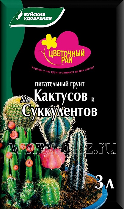 Грунт Цветочный рай для Кактусов и суккулентов 3л (БХЗ) 6/540